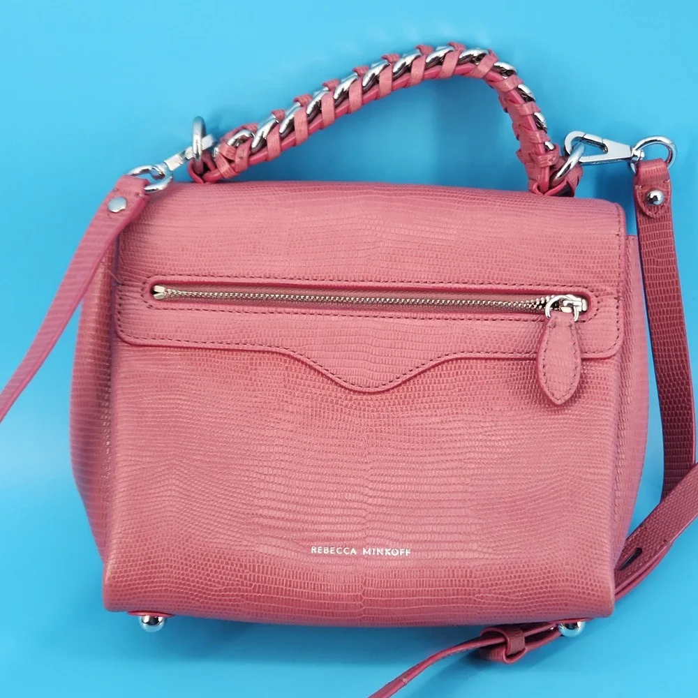 Rebecca Minkoff Pink Lizard Embossed Leather Crossbody Satchel Chain Handle